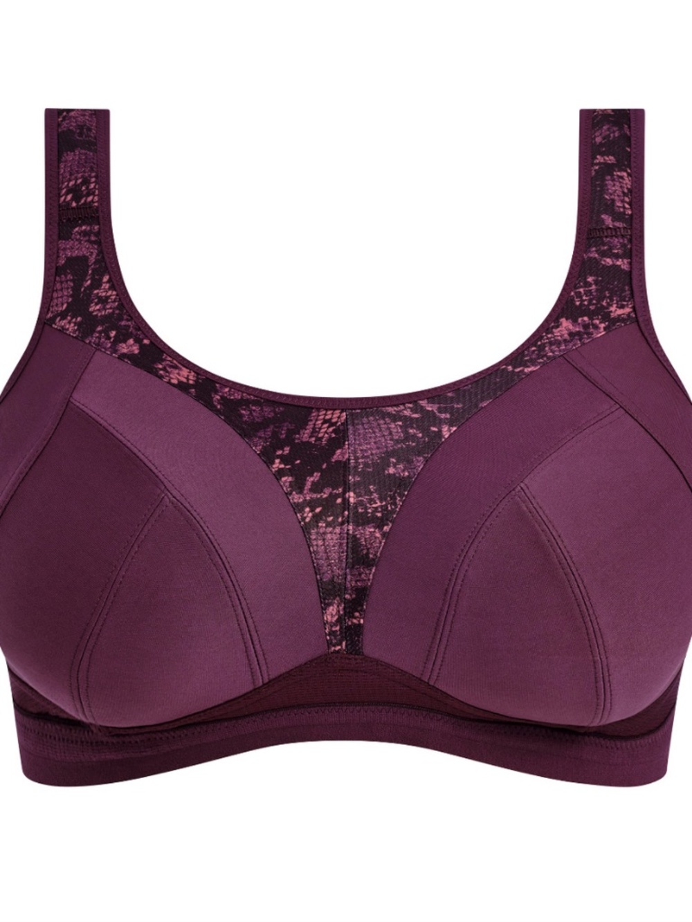 FREYA Dynamic Soft Cup Crop Top Sports Bra UK 30F/US 30G purple snake print. - Picture 2 of 8